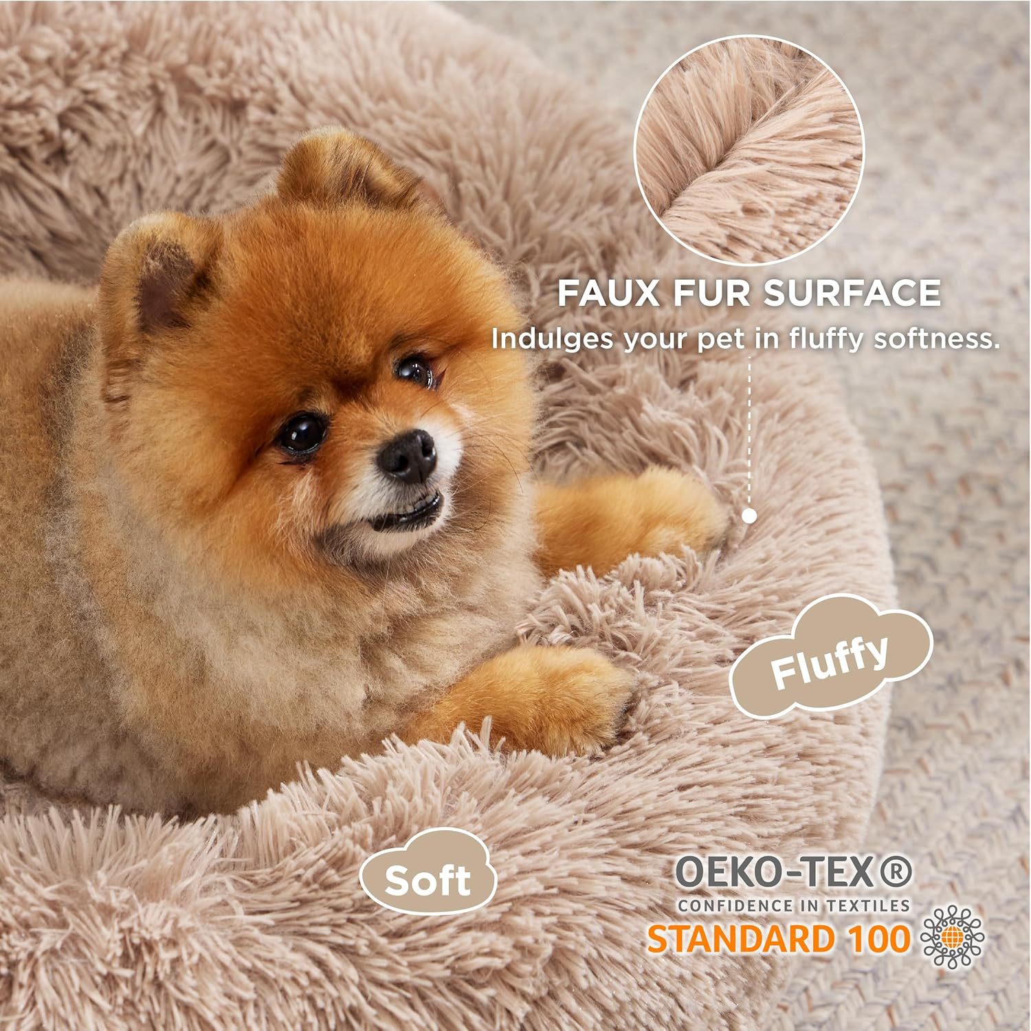 Solid Color Non Slip Round Plush Pet Bed