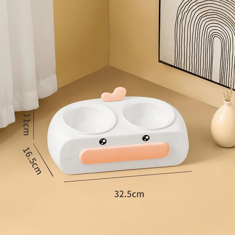 Duck Design Pet Double Bowl Feeding And Drinking Tray
