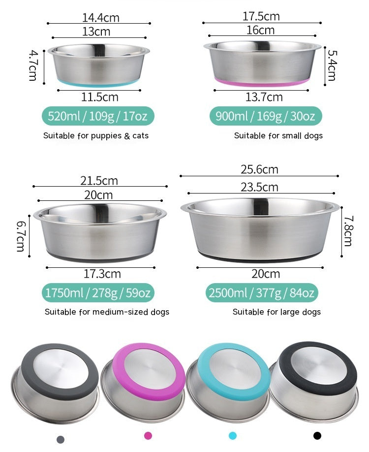Silicone And Stainless Steel Pet Food And Water Bowl