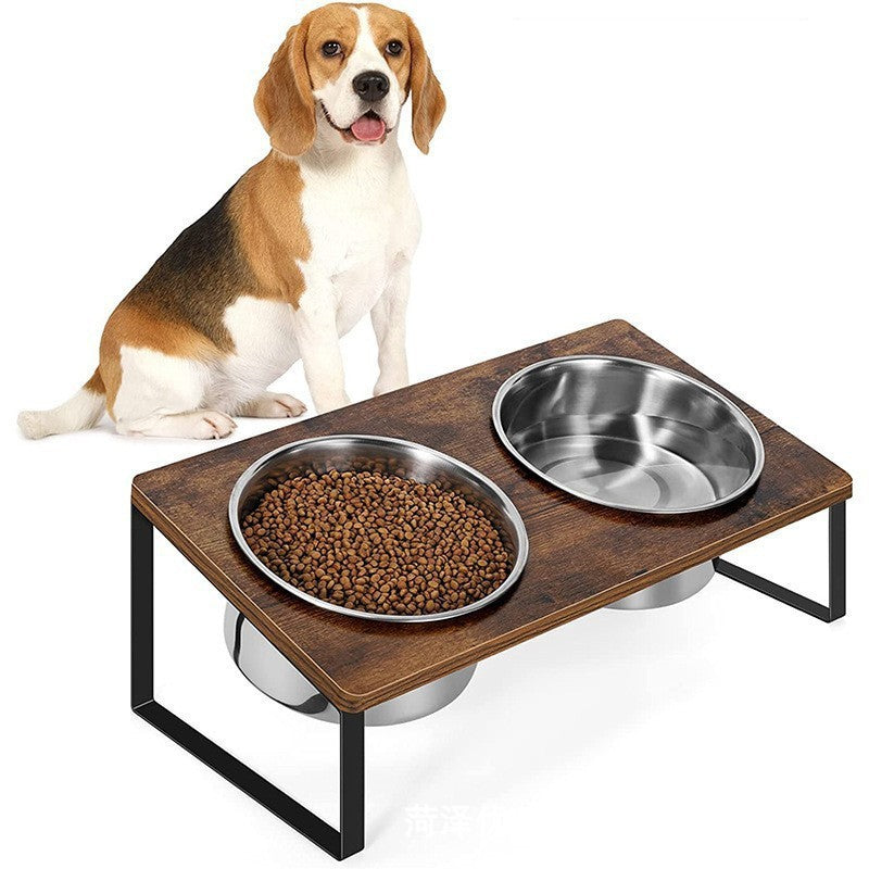 Wood Iron Pet Feeding Rack With Bowl Stand