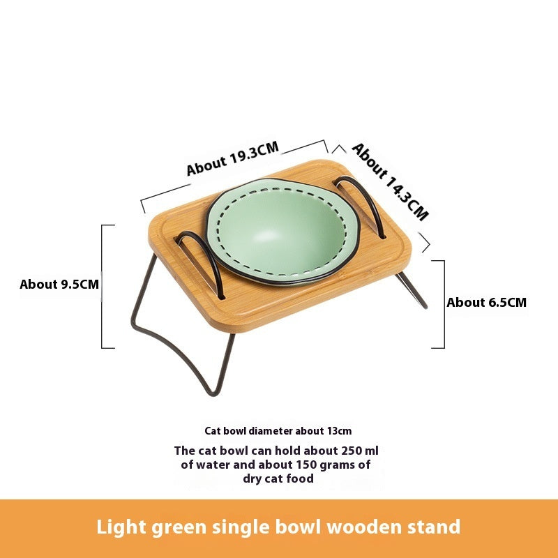 Wooden Pet Feeding Rack With Ceramic Anti Tumble Bowl