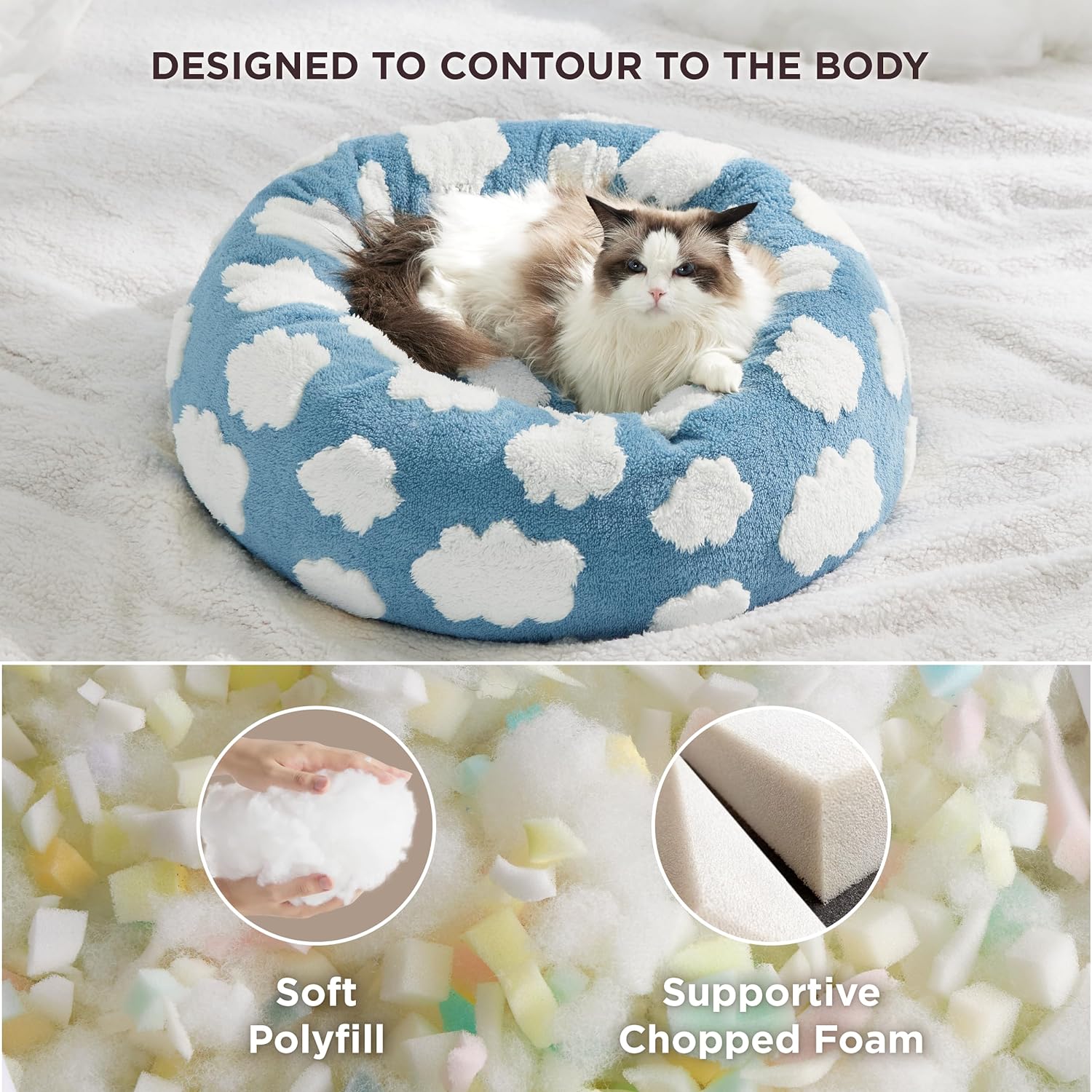 Round Calming Plush Pet Bed Anti Slip Design
