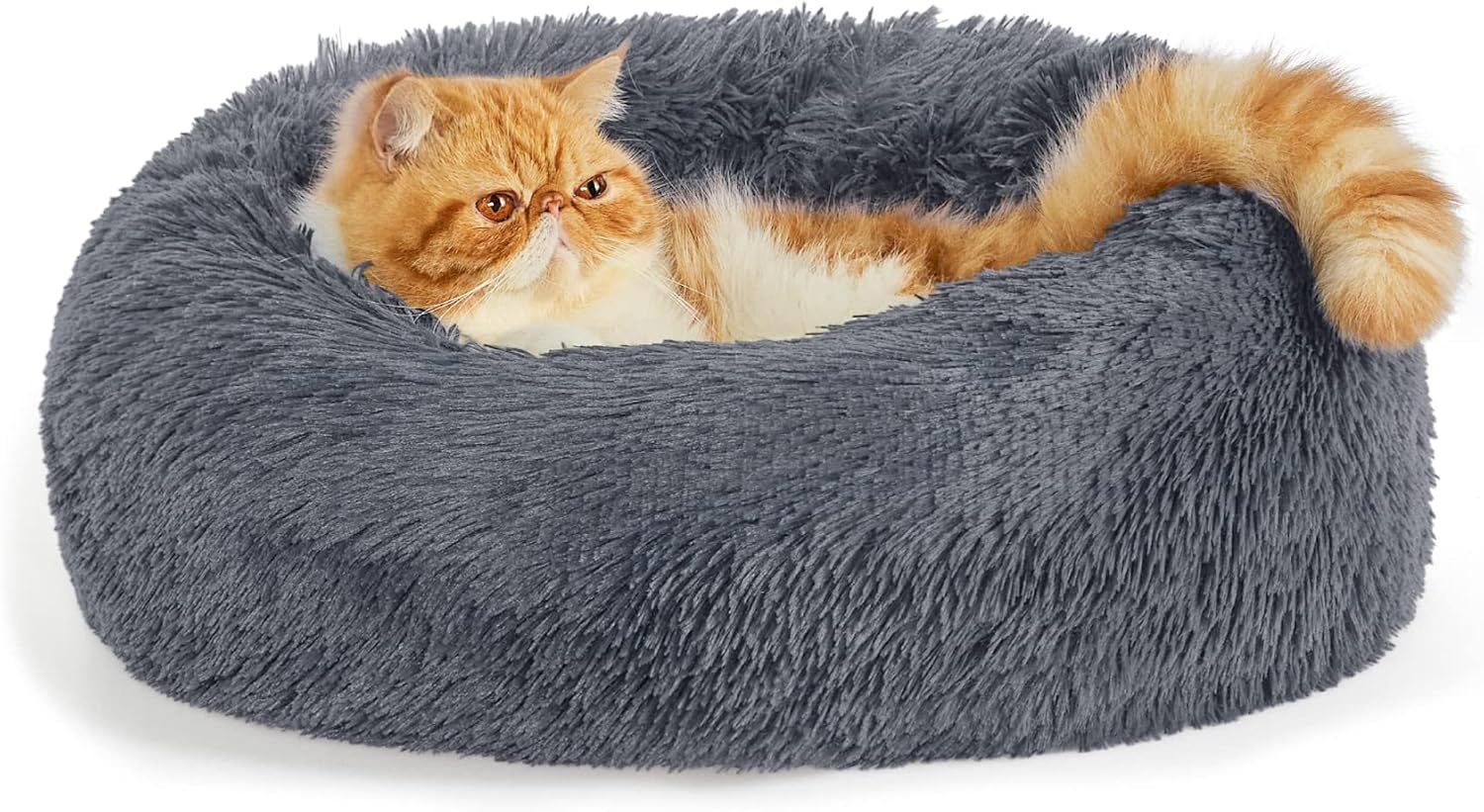 Solid Color Non Slip Round Plush Pet Bed