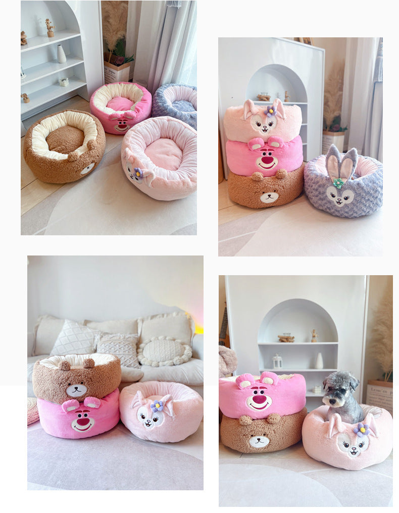 Cartoon Plush Round Pet Nest Cushion All Season Bed