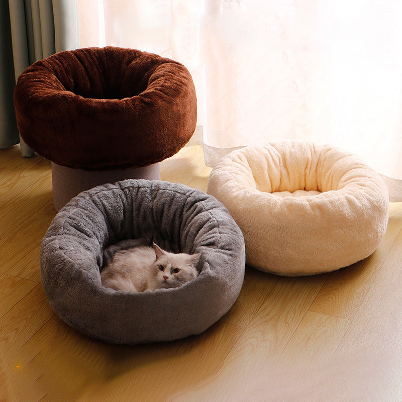 Winter Warm Plush Donut Pet Round Bed Cushion