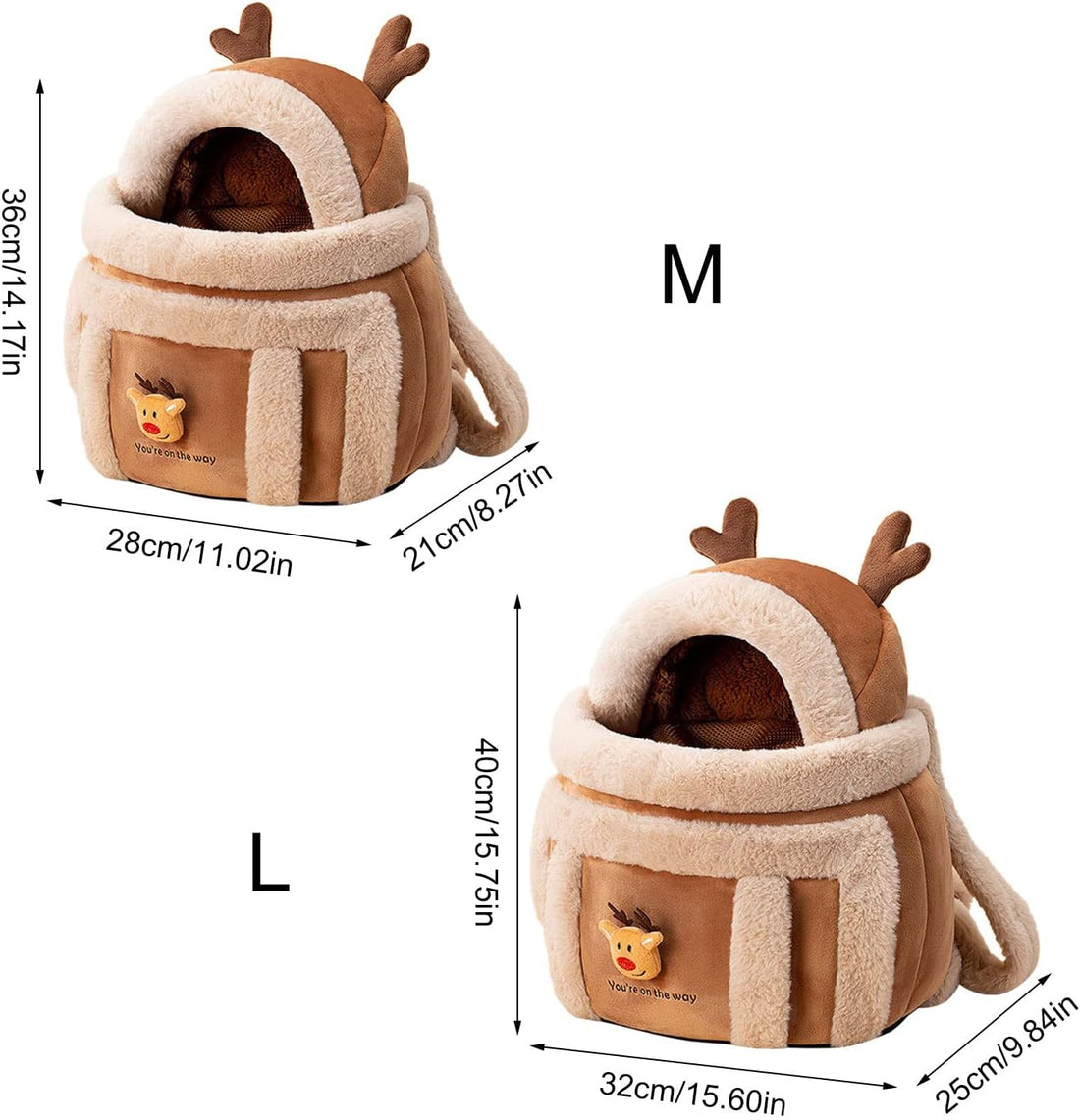 Plush Reindeer Pet Travel Backpack Carrier Bag With Hand Warmers