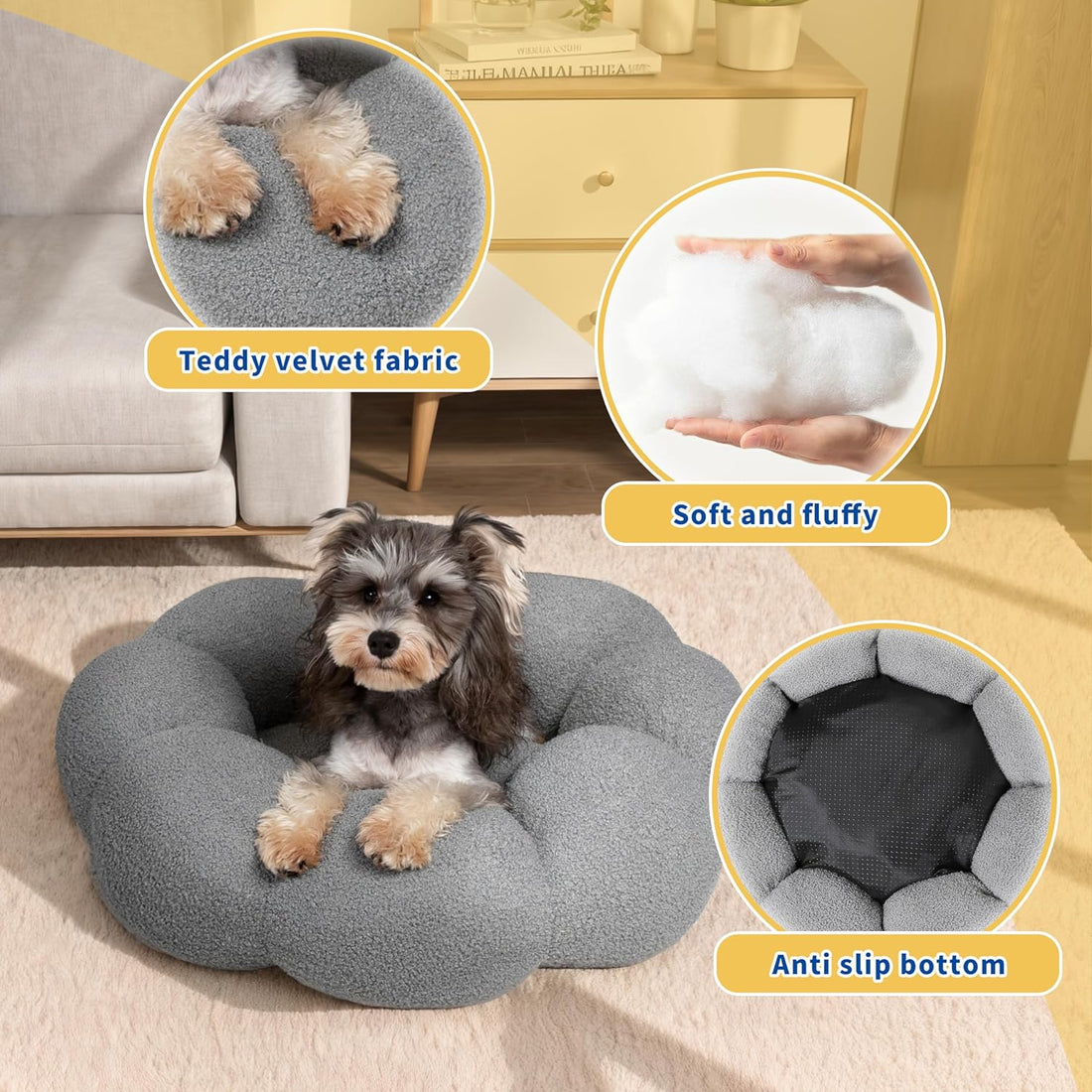 Fluffy Round Calming Plush Pet Bed Non Slip Cuddler