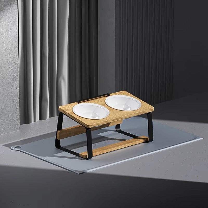 Ceramic Double Pet Feeding Bowl Raised Stand Holder