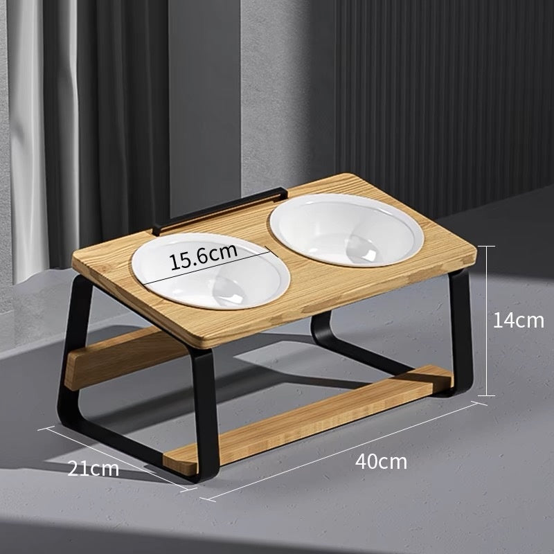 Ceramic Double Pet Feeding Bowl Raised Stand Holder