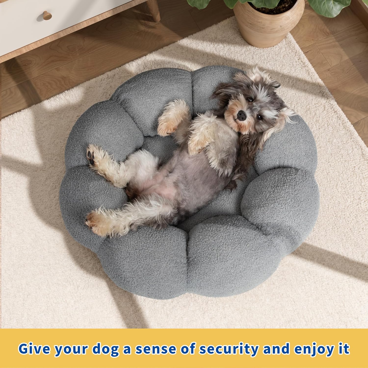 Fluffy Round Calming Plush Pet Bed Non Slip Cuddler