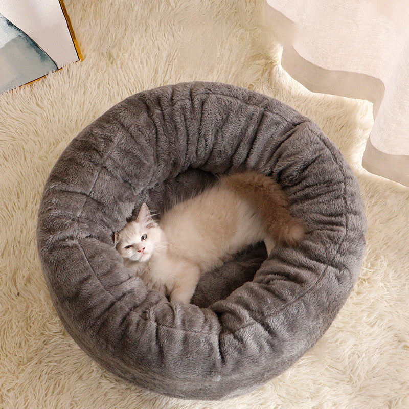 Winter Warm Plush Donut Pet Round Bed Cushion