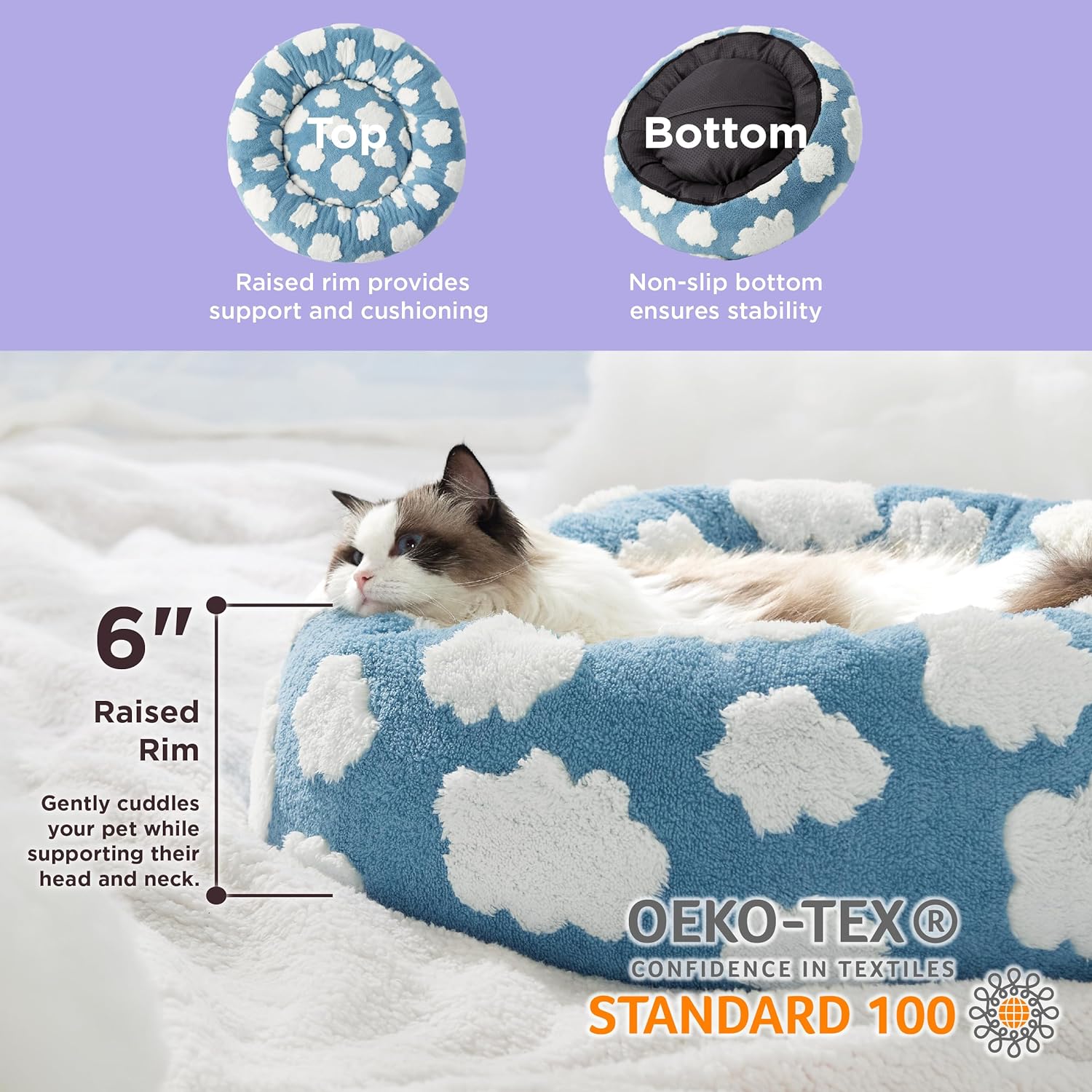Round Calming Plush Pet Bed Anti Slip Design