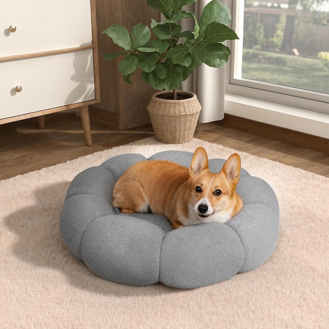 Fluffy Round Calming Plush Pet Bed Non Slip Cuddler