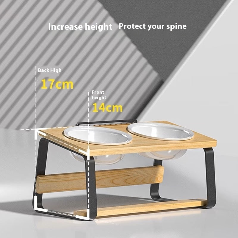 Ceramic Double Pet Feeding Bowl Raised Stand Holder