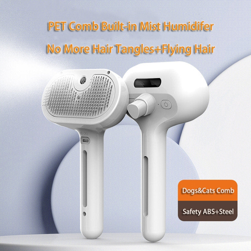Self Cleaning Pet Grooming Brush With Built-In Mist Humidifier