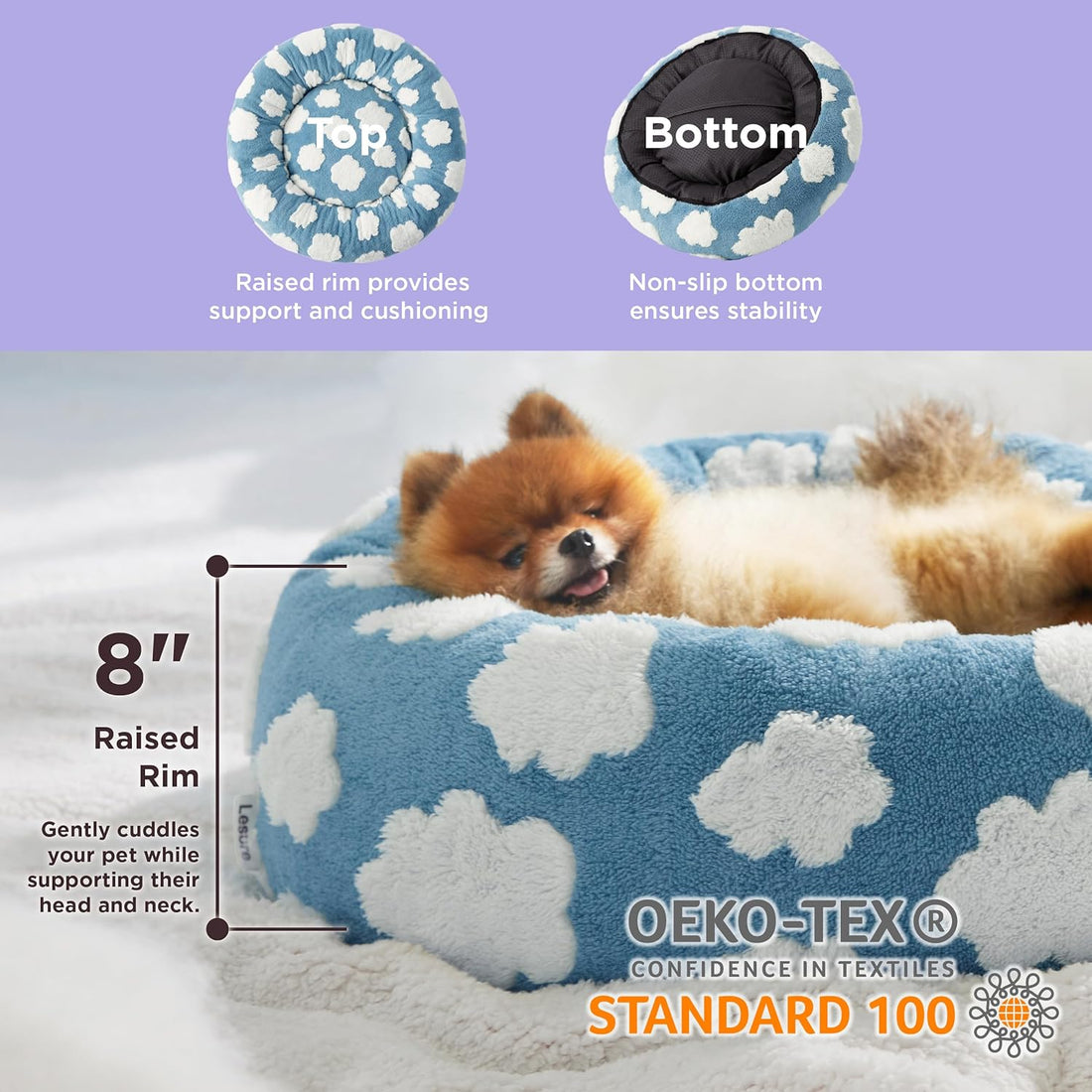 Round Calming Plush Pet Bed Anti Slip Design