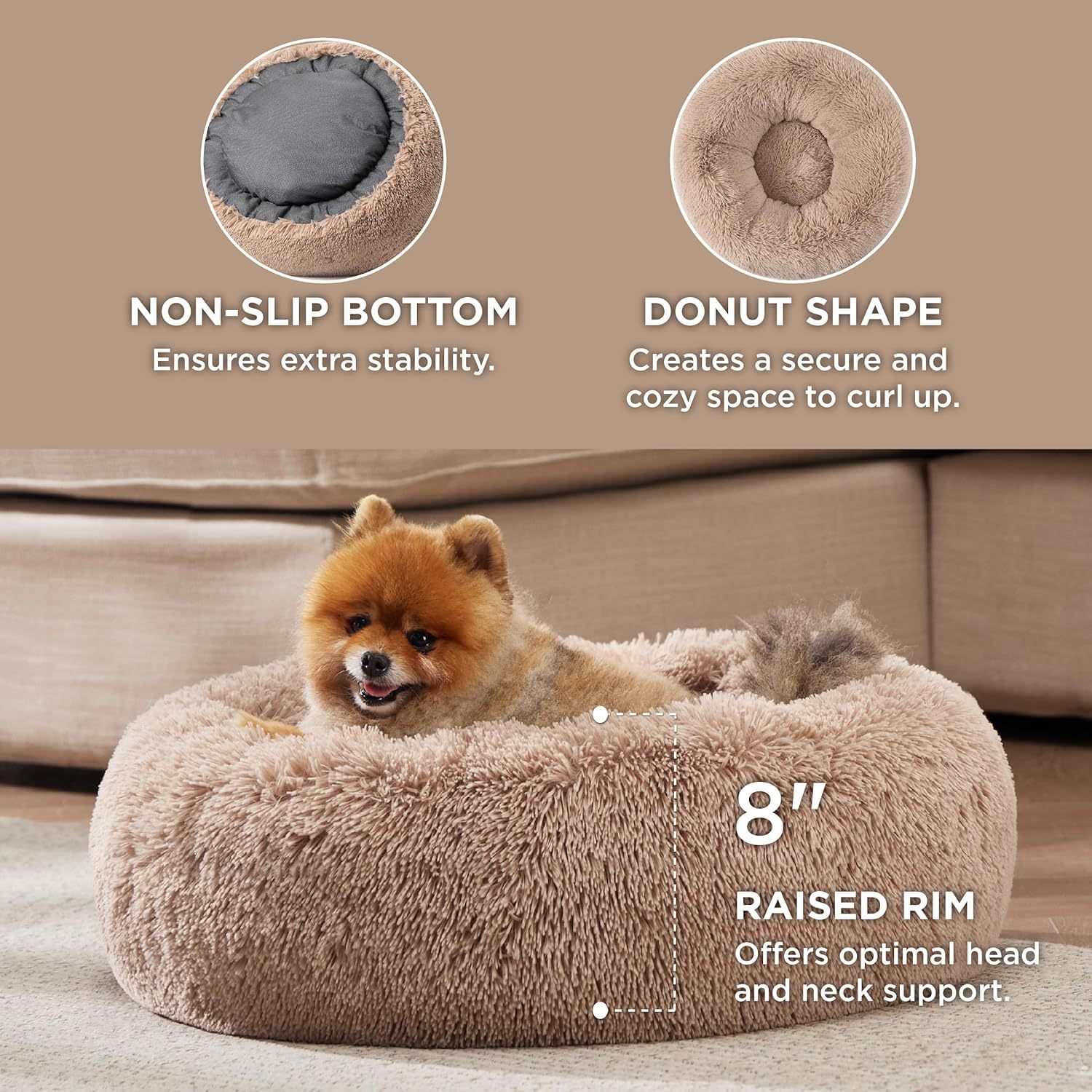 Solid Color Non Slip Round Plush Pet Bed