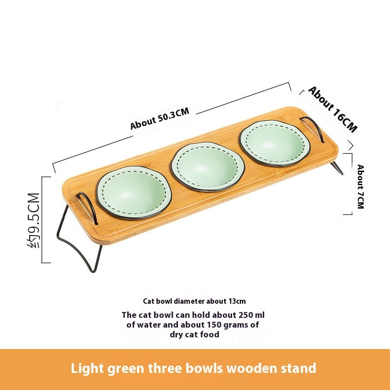 Wooden Pet Feeding Rack With Ceramic Anti Tumble Bowl
