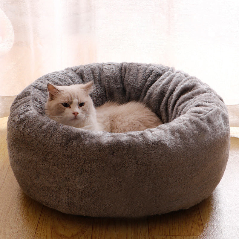 Winter Warm Plush Donut Pet Round Bed Cushion